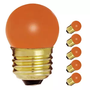 5 Pack CERAMIC ORANGE Mini Globe Sign Bulb 7.5W 120V S11 Medium Base E26 - Picture 1 of 4