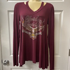 EUC ~ Harley Davidson Naples FL Burgundy Wine L/S V-Neck ~ MEDIUM - Picture 1 of 5