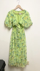 ASOS Design Dress Wrap Around Pleated Midi Lined Green Floral Sz 4 - Picture 1 of 9