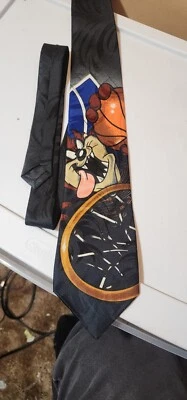 Corbata de cuello 100 % seda vintage de dibujos animados de baloncesto Looney Tunes Mania TAZ Foto 1 de 2