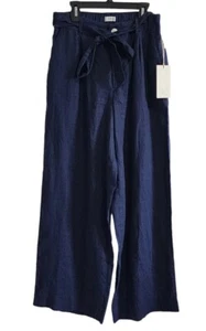 Joie Women's Sz S Navy Blue Linen Tie Waist Wide Leg Cropped Trousers - Picture 1 of 5