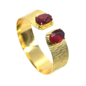 Textured Cuff Bangle Red Garnet Quartz Gold Plated Bracelet Jewelry E806 - Picture 1 of 5
