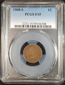 1908-S Indian Head Cent PCGS F15 2232.15/39106388 Exquisite Coin Rare - Picture 1 of 11