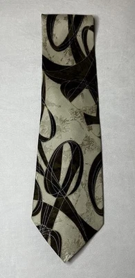 Gravata de seda Bachrach Art Deco abstrata verde/marrom/taupe aparência vintage Itália - Imagem 1 de 4