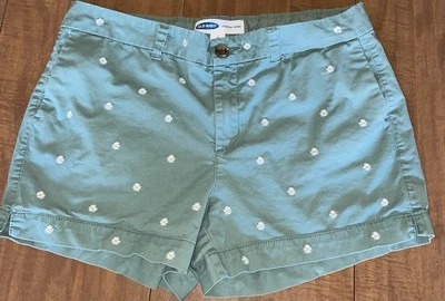 Old Navy Everyday Womens Shorts Sz 12 Green White Daisy Embroidered Chinos  - Image 1 of 2