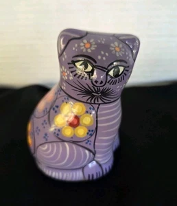 Estatuilla de gato mexicana Talavera cerámica arte popular pintada a mano pequeña floral  - Imagen 1 de 8