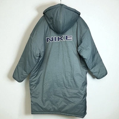 NWT Vintage Nike Long Trench Jacket Mens XXL Full Snap Lined Hooded Logo Blue - Image 1 of 4