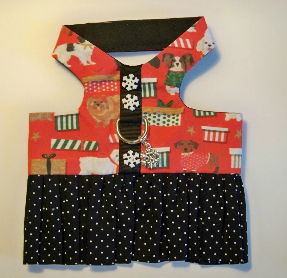 XS Dog Pup Cat  Pet Fashion Harness Dress Holiday Christmas Dogs Buttons Charm - Image 1 of 1