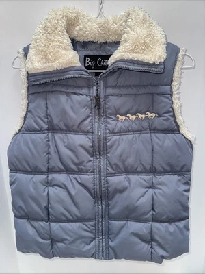 Chaleco acolchado Big Chill piel sintética Sherpa ribete azul para mujer talla M caballos Foto 1 de 4