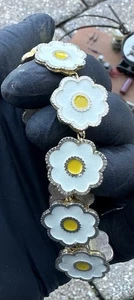 Vintage Armband Emaille weiß gelb Blumen Georg Jensen Stil - Bild 1 von 3
