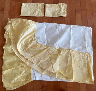 Falda de cama Ralph Lauren 100 % seda Queen con volantes amarillo mantequilla 13,5" gota, 2 fundas Foto 1 de 4