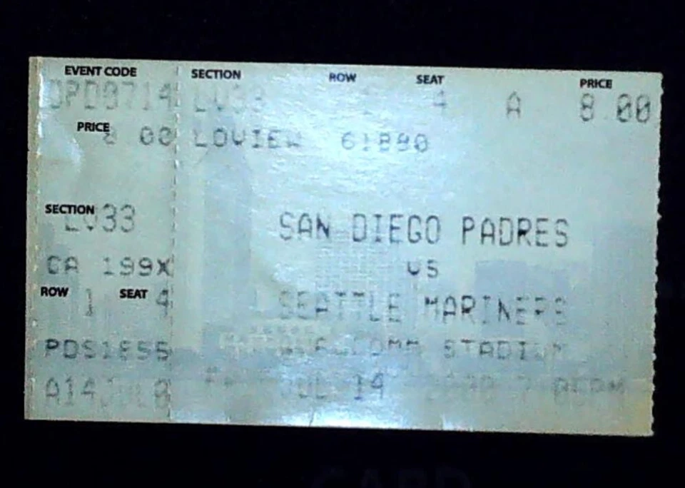 Mariners Padres MLB Game Ticket Stub Moyer Win Olerud Boone Cameron HR 7/14/2000 - Image 1 of 2