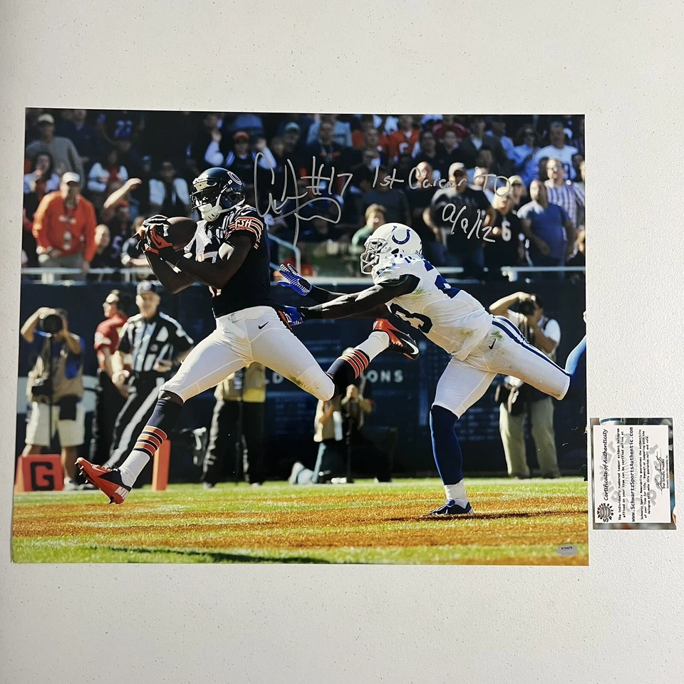 Foto assinada por Alshon Jeffery Chicago Bears (1ª carreira TD) 16x20 Schwartz certificado de autenticidade NFL - Imagem 1 de 1