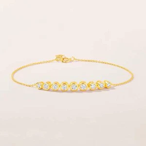 Certified 14K Gold 0.5ct Natural Diamond Bead Bezel Graduate Chain Bracelet - Imagen 1 de 8
