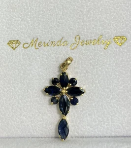 14k Solid Yellow Gold Cross Pendant/ Charm Natural Sapphire 1.93 Grams - Picture 1 of 6
