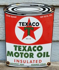 VINTAGE PORCELAIN TEXACO OIL CAN GAS AND OIL SIGN 