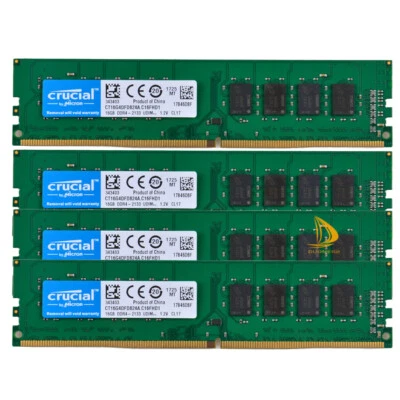 Crucial 4x 16GB 2RX8 PC4-2133P DDR4 17000MHz 288Pin DIMM Desktop Memory RAM 64G# - Image 1 of 4