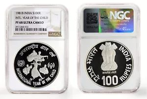 INDIA 100 Rupie 1981 Argento NGC PF68UC 'Anno Internazionale del Bambino' - Foto 1 di 3