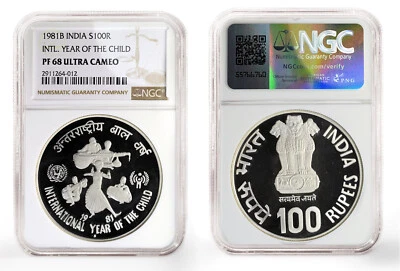 INDIA 100 Rupees 1981 Silver NGC PF68UC 'International Year of the Child' - Image 1 of 3