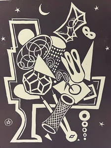 John Wardell Power L’Homme e Calculateur, Original 1939 Linolschnitt in brauner Tinte - Bild 1 von 7