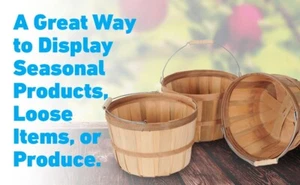 Set of 6 One Peck Baskets Natural Unfinished Pine 11" x 7" Deep Wood Display - Picture 1 of 7