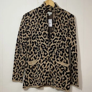 J Crew Sweater Blazer Womens XXS Leopard Print Knit Pockets Cardigan Jacket - Picture 1 of 11