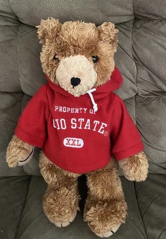 Ohio State Buckeyes Stuffed Bear wearing "Property Of Ohio State XXI" Hoodie Cover