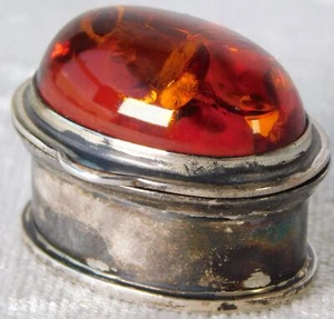 Vintage Designer Marked Natural Baltic Amber Sterling Silver Pill Trinket Box - Picture 1 of 10