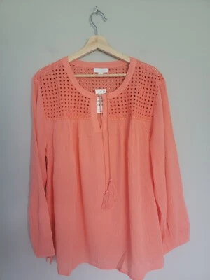 Túnica Boho Feminina Charter Club XXL Manga Longa Ilhós Resort Coral Novo com etiquetas - Imagem 1 de 4