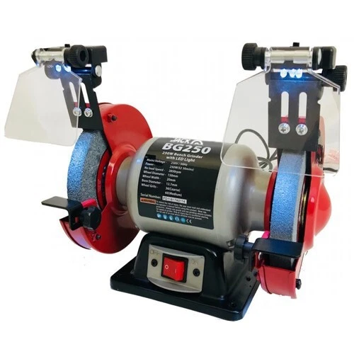 LUMBERJACK Bench Grinder 150mm Twin Wheel 250W LED Lights Tool Rest Coarse Medium Grit 240V