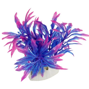 Aquarium Fuchsia Blue Plastic Plant 4.3" w Ceramic Base Zdvrj - Picture 1 of 1