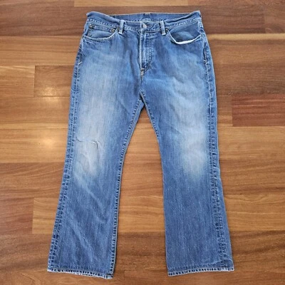 Винтажные мужские джинсы Y2K Polo Ralph Lauren 750 Bootcut Denim Rip Faded Blue 35x30 - Изображение 1 из 4