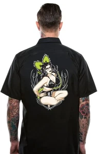 Lucky 13 Miss Fink Pin Up Niña Tatuaje Punk Gótico Motociclista Hombres Camisa de Trabajo LM6850MK - Imagen 1 de 3