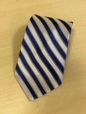 Corbata ancha Paul Dione para hombre azul a rayas pura seda 58x4 Foto 1 de 4