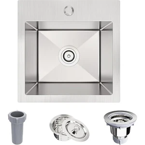 15 x 15 x 9 inch Drop-in Kitchen Bar Sink Single Bowl Top-Mount Stainless Steel - Picture 1 of 7