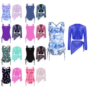 Kid Girl Swimwear Tulle Bathing Suit Set Swimsuit Hawaiian Sleeveless Bikini - Picture 1 of 70