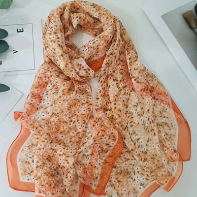 Women Silk Chiffon Flowers Printed Scarf Shawl Long Soft Wrap Scarves 160*50cm ✿ - Image 1 of 4