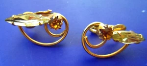 Vintage Ohrringe - GOLDFARBENER CLIP-ON BERNSTEIN & KLARE KRISTALLE - Bild 1 von 3