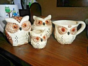 1979 1989 SET OF 4 ENESCO BROWN & CREAM OWLS NAPKIN TOOTHPICK CREAM & SUGAR - Bild 1 von 12