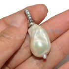 Huge 15x24mm White South Sea Baroque Shell Pearl Pendant 14K White Gold Plated