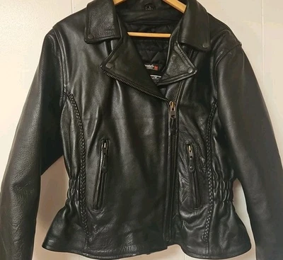 Chaqueta de cuero negra pesada trenzada/tachonada forro con cremallera L para motociclistas de EE. UU. Dream Apparel Foto 1 de 4