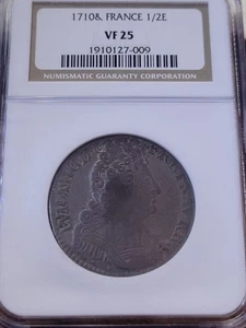 1710& France Louis XIV, 1/2 Ecu with Three Crowns NGC VF25 --TOP POP Coin - Picture 1 of 8