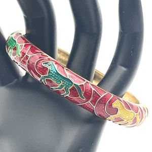 JTF Cloisonne Style Horse Red Gold Tone Enamel Bangle Hinged Bracelet EUC - Picture 1 of 9