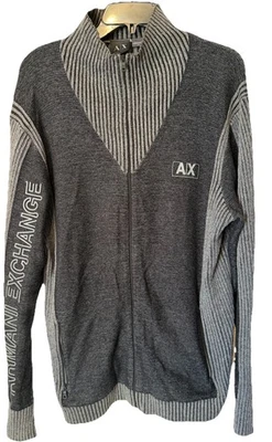 Cárdigan suéter gris/negro con cremallera completa Armani Exchange talla M para hombre  Foto 1 de 4