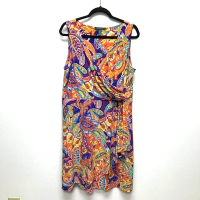 Lauren Ralph Lauren Womens Purple Multi Paisley V-Neck Sleeveless Wrap Dress XL - Image 1 of 4