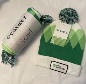 intuit quickbooks CONNECT Promo Strickschal & Bündchen Bommel Beanie Mütze Neu mit Etikett ** SELTEN ** - Bild 1 von 7