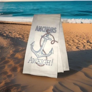 2 Kay Dee Tea Towels Anchors Aweigh! Kringle Flour Sack Embroidered 100% Cotton - Picture 1 of 3
