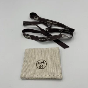 Brand new Hermes Herringbone Small Cotton Jewelry Bag Pouch Foldover 3.5”x3.5” - Picture 1 of 3