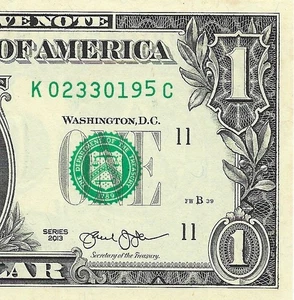 2013 $1 DALLAS FRN. Crisp & UNCIRCULATED Banknote. Gas Pump Stock Serial # Digit - Picture 1 of 3