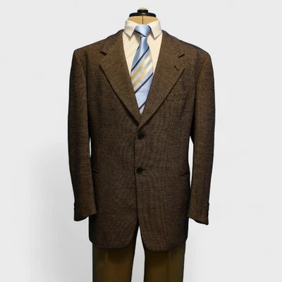 Abrigo deportivo Pal Zileri 46R marrón texturizado a cuadros mezcla de lana/acrílico bolsillo ribeteado Foto 1 de 4